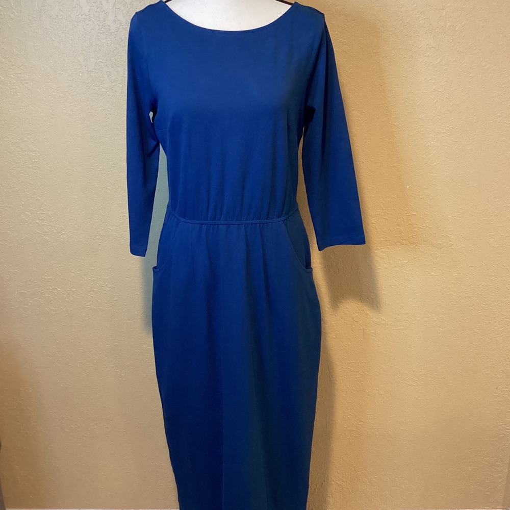 eShakti Dark Teal Maxi Dress, jersey knit, fitted bodice, elastic empire‎ waist